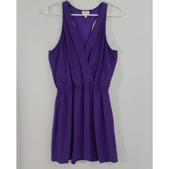 Parker Silk Racerback Mini Dress Surplice Neckline Elastic Waist‎ Purple Medium - Picture 1 of 9